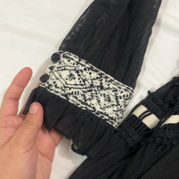 Zara Embroidered Black Midi Kaftan Lightweight Beach Bohemian Size Small Beachy - Picture 5 of 10